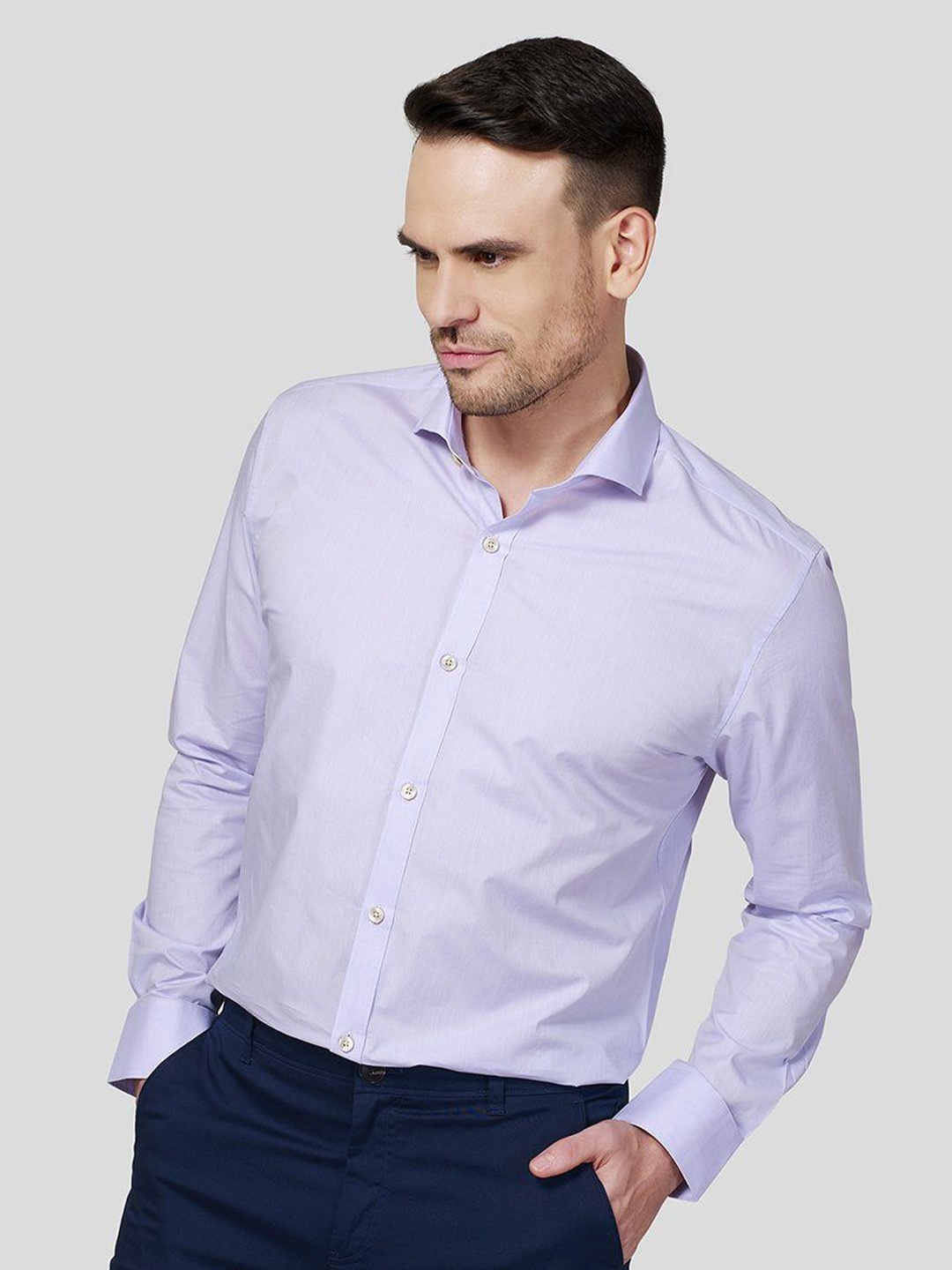 

Zest Melange Men India Slim Fit Spread Collar Solid Cotton Formal Shirt, Lavender