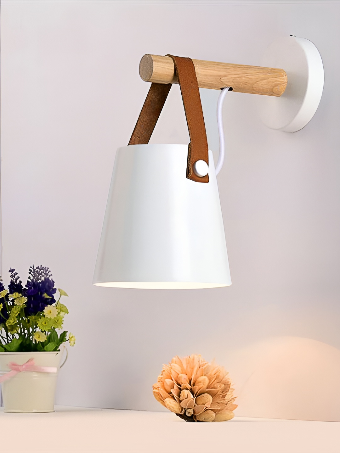 

Homesake White & Brown Metal Frustum Shaped Wall Lamp