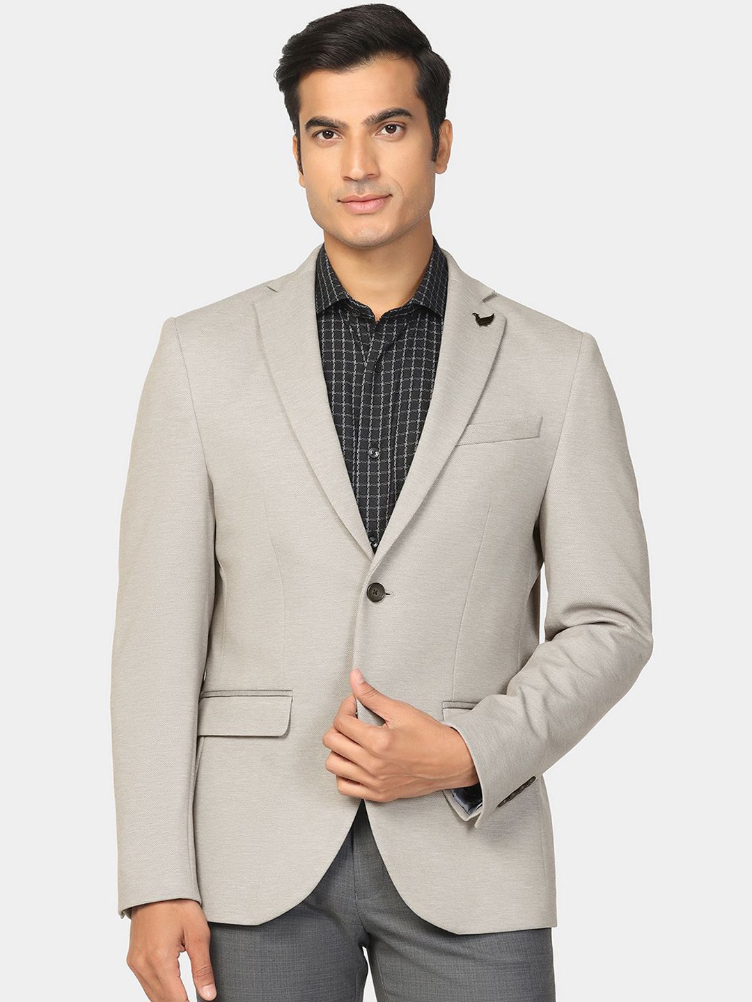 

Blackberrys Self Designed Slim-Fit Single Breasted Blazer, Grey