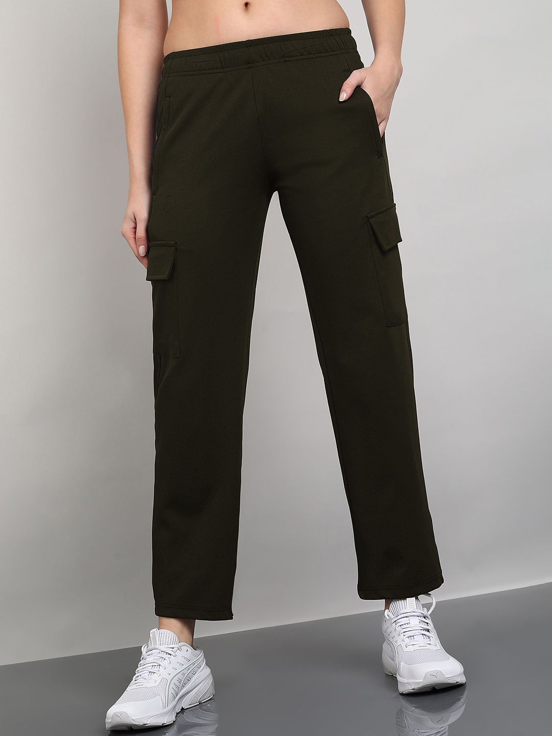 

Moda Rapido Women Straight-Fit Mid Rise Cargo Track Pant, Olive