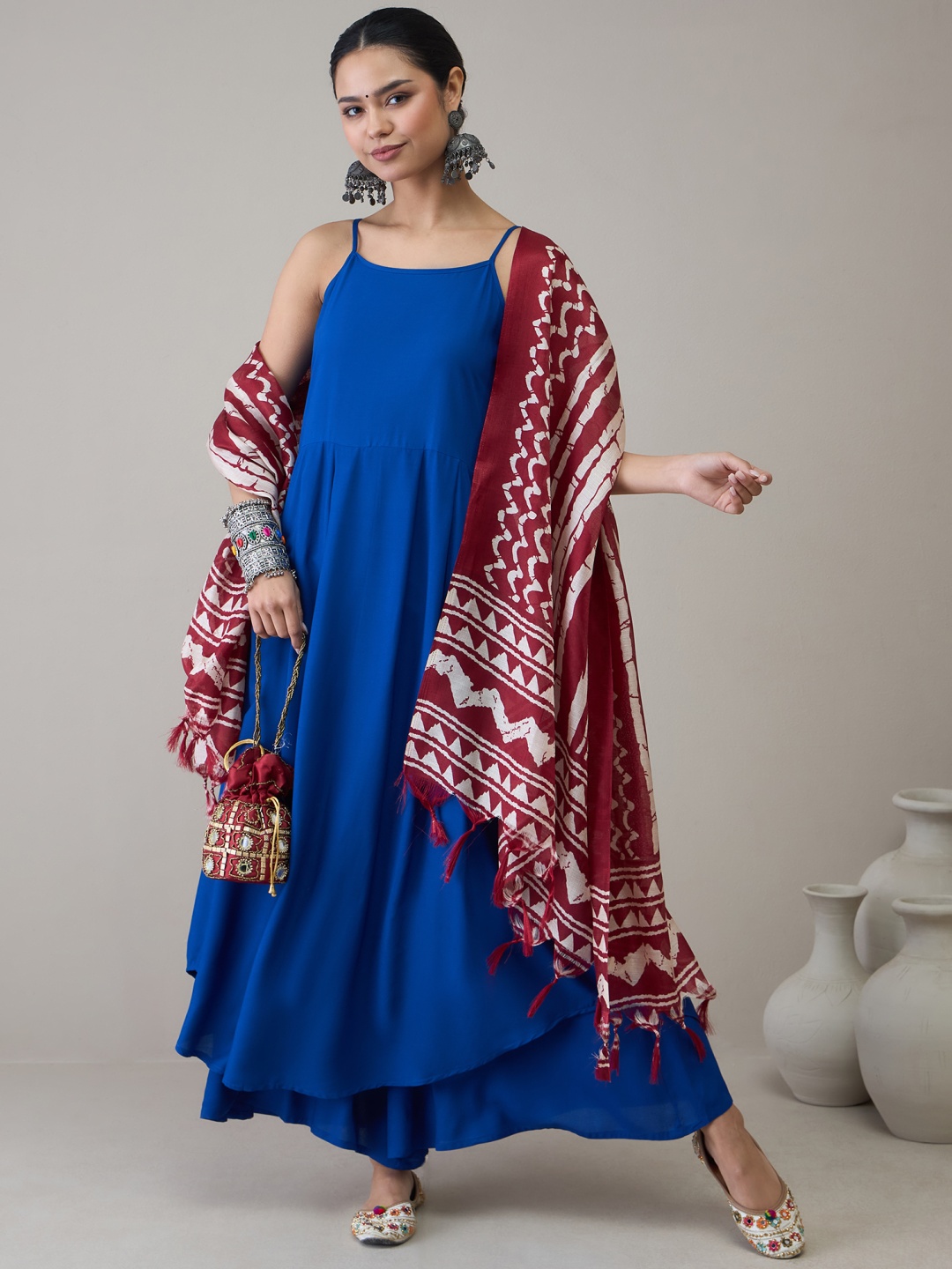 

InWeave Women Regular Kurta with Palazzos & With Dupatta, Blue