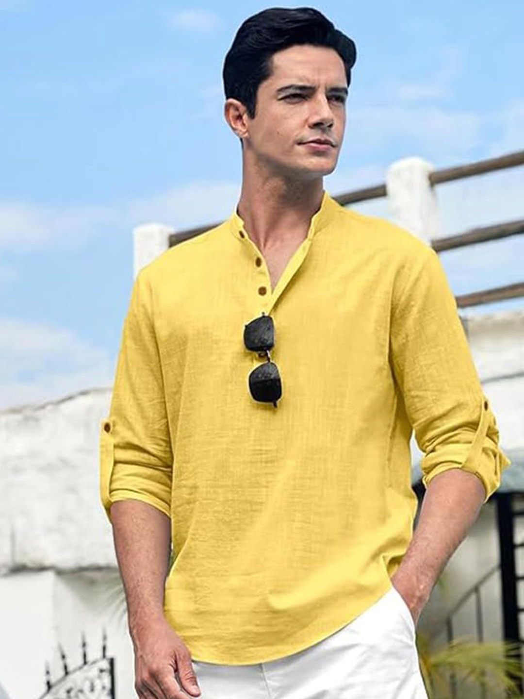 

Vida Loca Band Collar Cotton Straight Kurta, Yellow