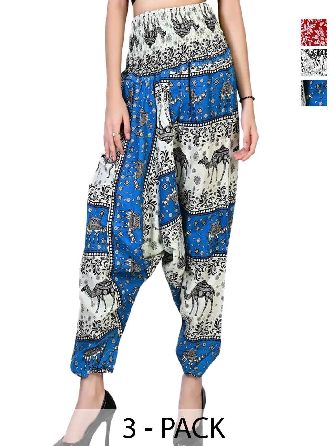 

NarNari Women Pack Of 3 Printed High-Rise Harem Pants, Blue