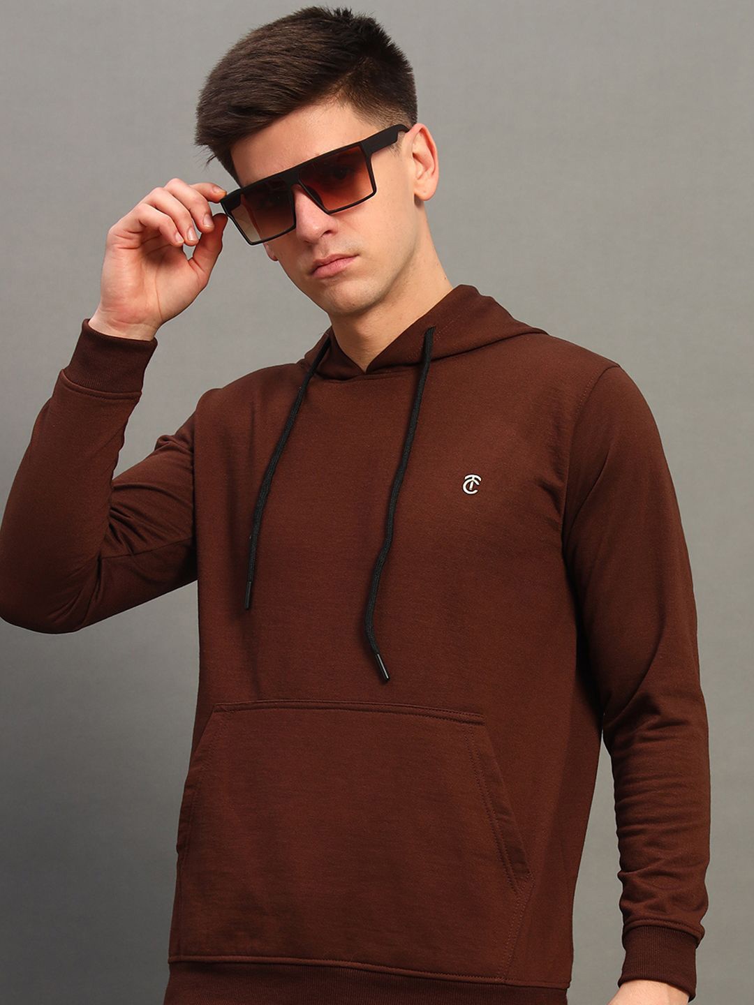 

THE CASUALS Men Hooded Sweatshirt, Brown