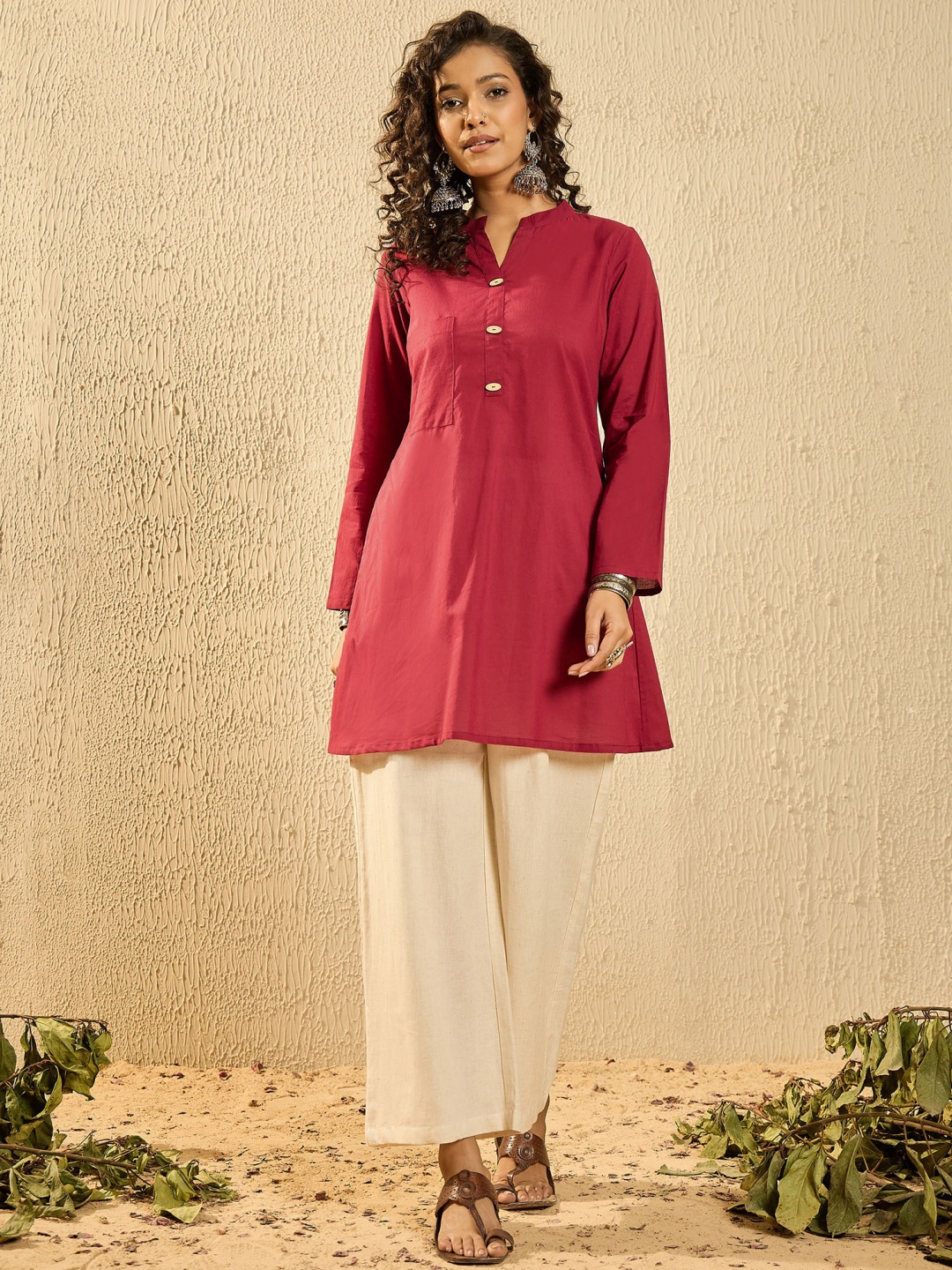 

InWeave Women Regular Pure Cotton Kurti with Palazzos, Maroon