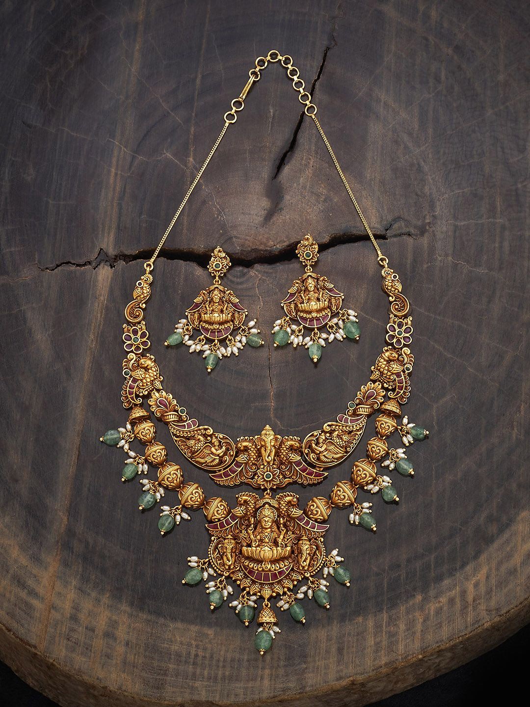 

Kushal's Fashion Jewellery Copper Ruby-Green Gold-Plated Antique Necklace