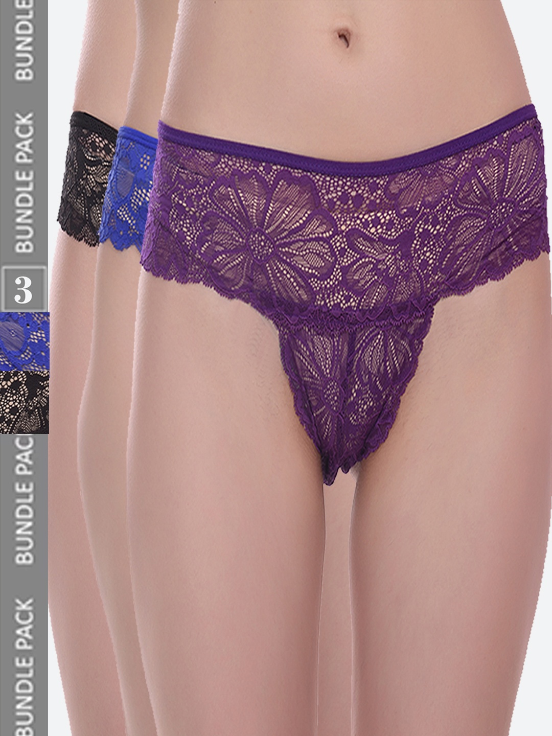 

Fleurt Women Pack Of 3 Assorted Lace Bikini Briefs
