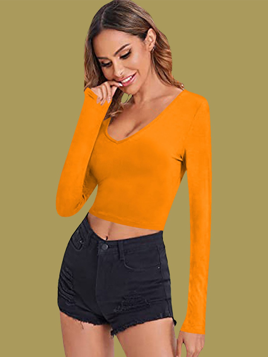

Dream Beauty Fashion Scoop Neck Regular Sleeves Crop Top, Yellow