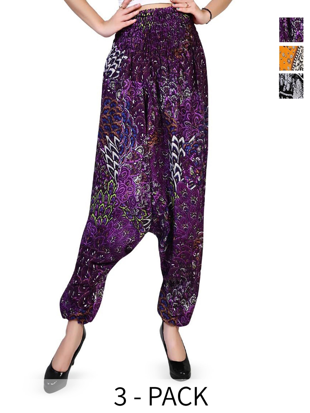 

NarNari Pack Of 3 Women Printed High-Rise Harem Pants, Black