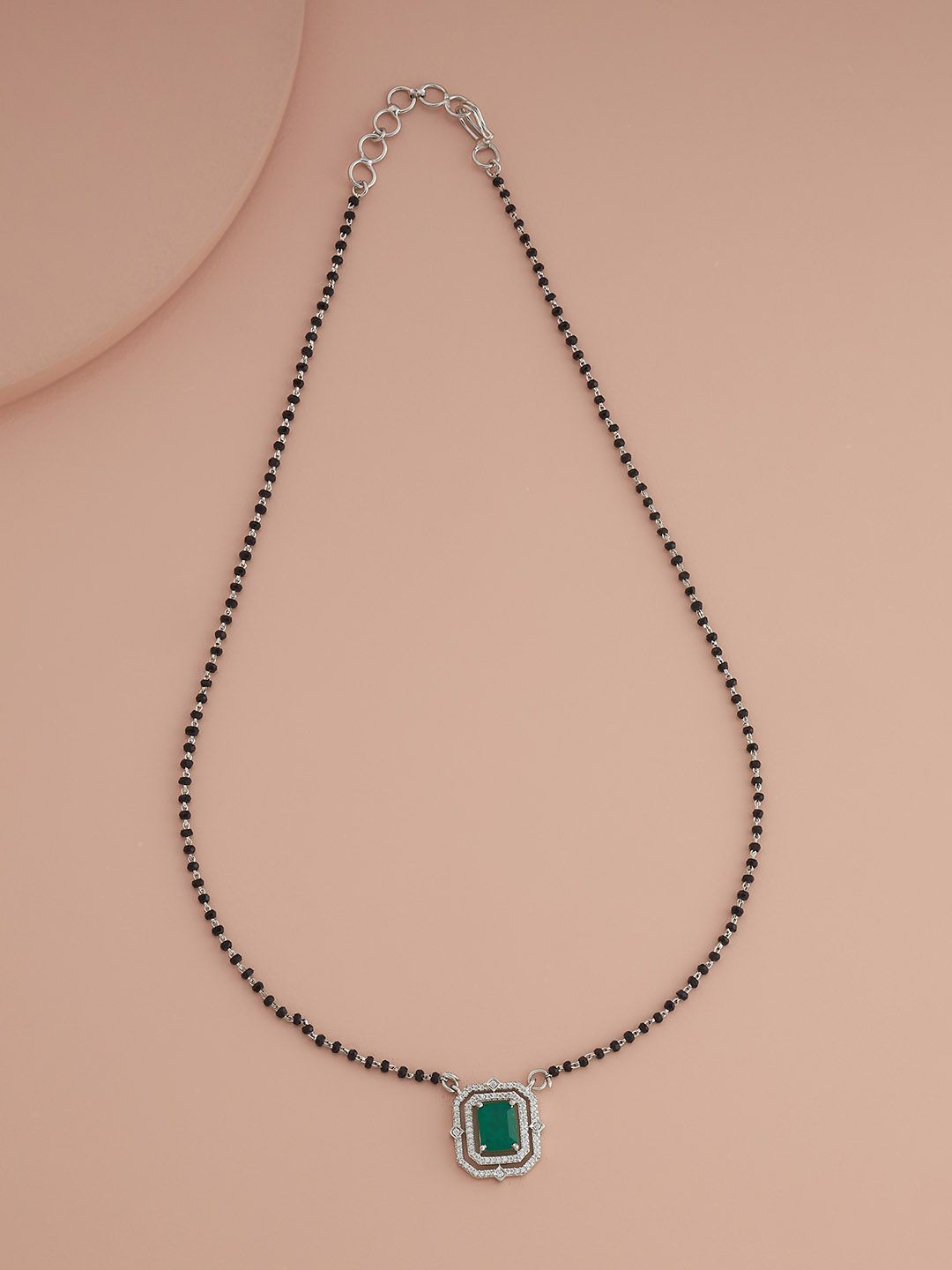 

Kushal's Fashion Jewellery Rhodium -Plated Zircon Studded Mangalsutra, Silver