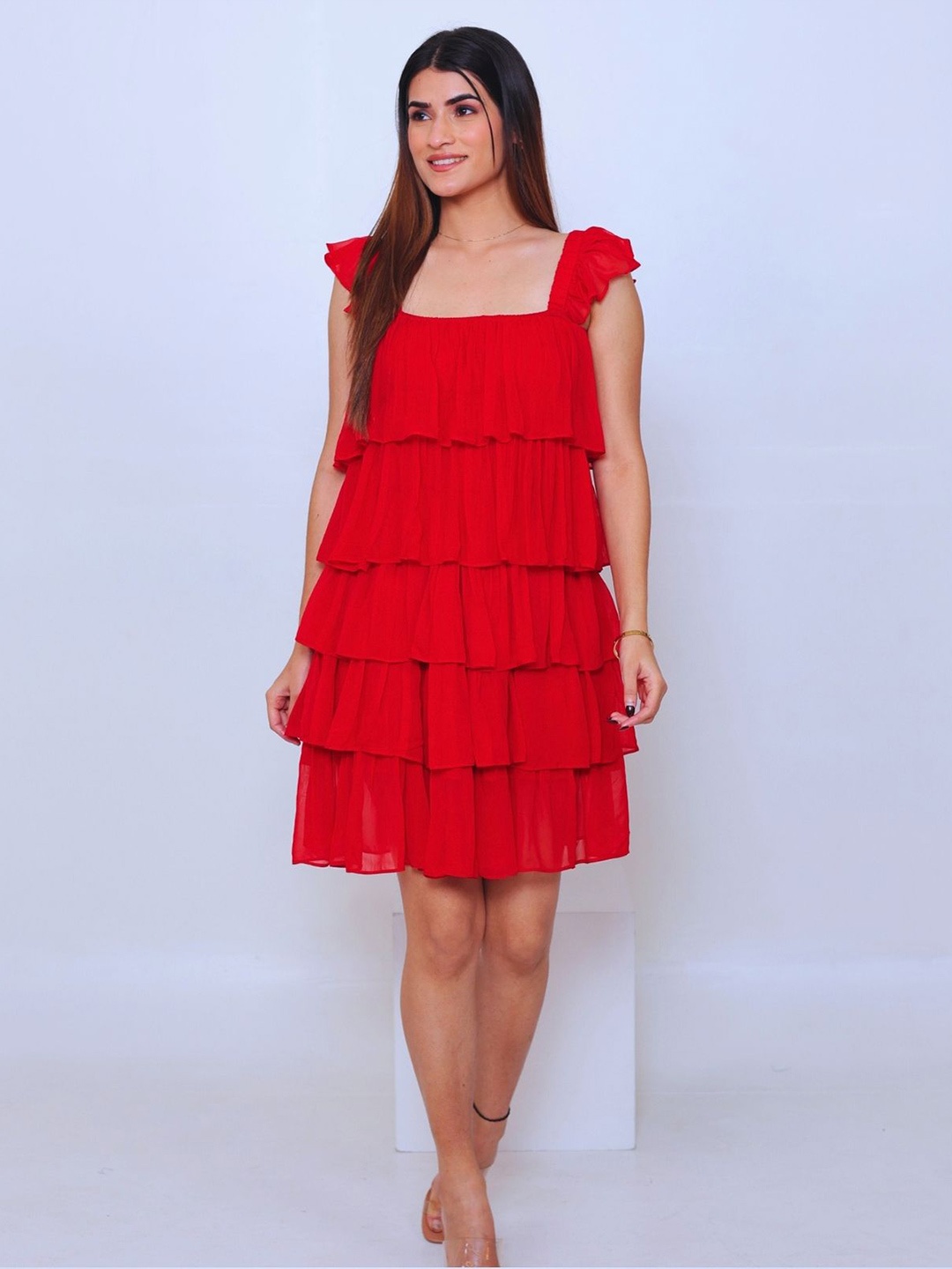 

KAJODI Georgette A-Line Dress, Red