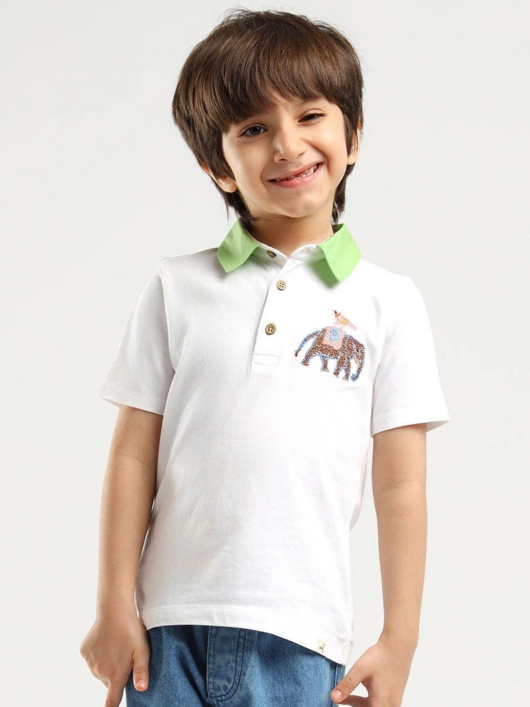 

Somersault Boys Graphic Printed Polo Collar Cotton T-shirt, Off white