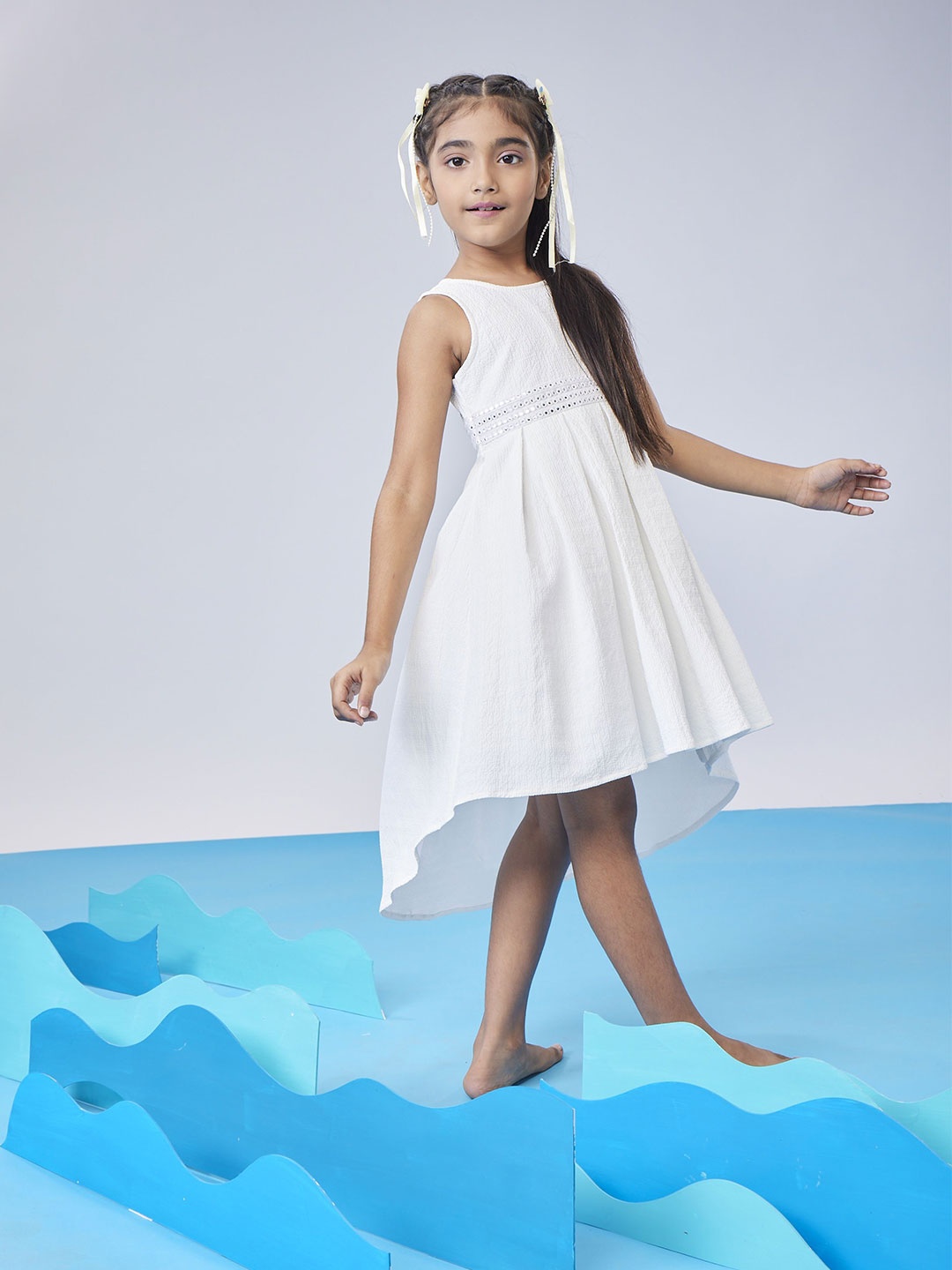 

MASTARANG Girls Mirror Lace Detail Sleeveless Dress, White