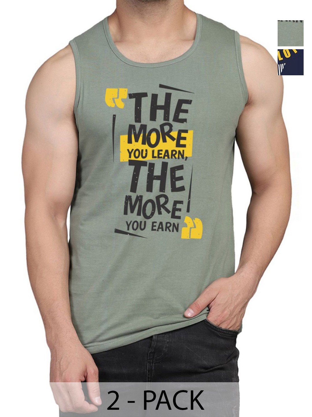

WOOSTRO Men Pack Of 2 Typography Printed Round Neck Cotton Slim Fit T-shirts, Navy blue