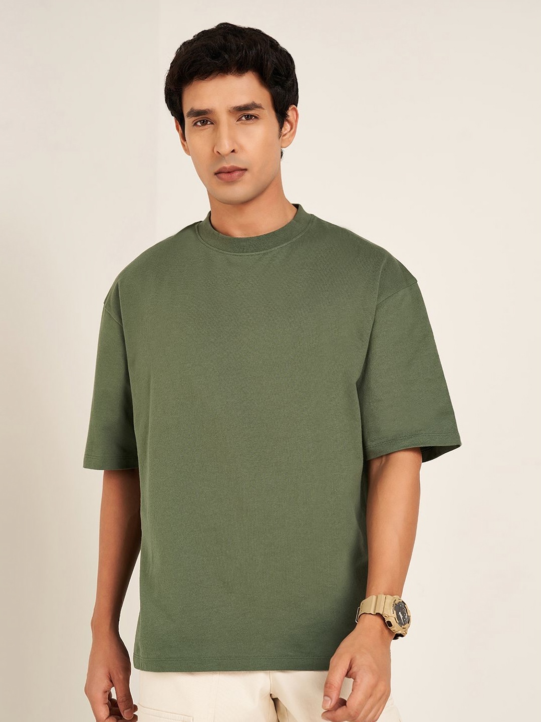 

7 Alt by Pantaloons Men Graphic Printed Round Neck Cotton Oversized T-shirt, Olive