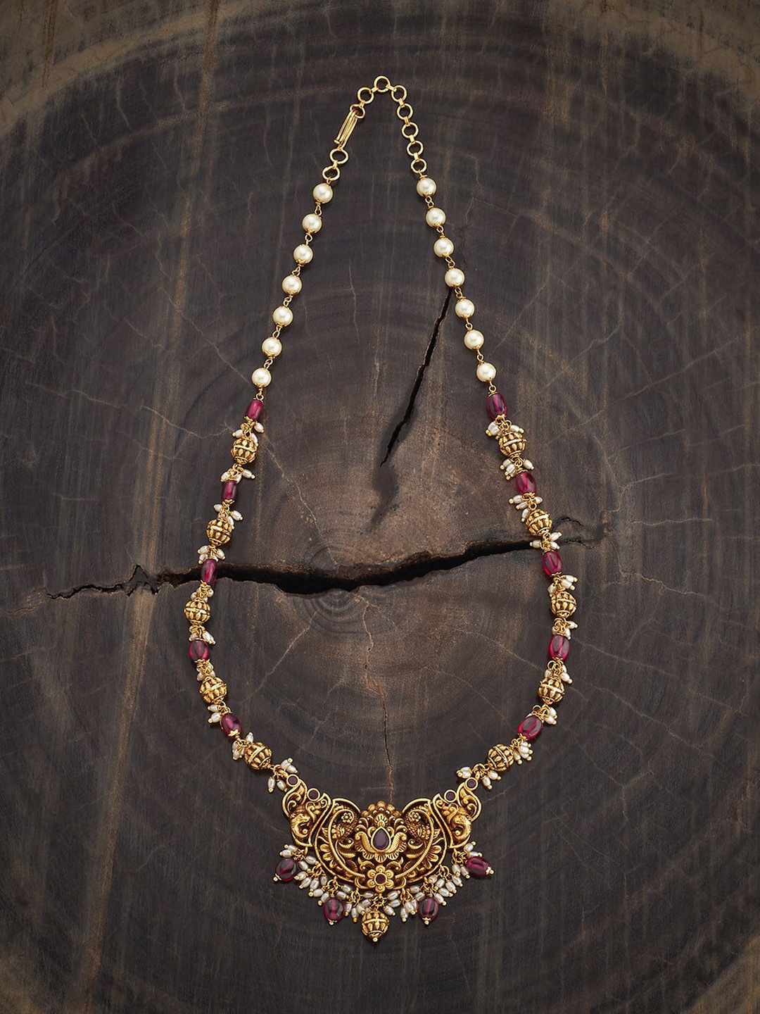 

Kushal's Fashion Jewellery Copper Ruby-Green Gold-Plated Antique Necklace