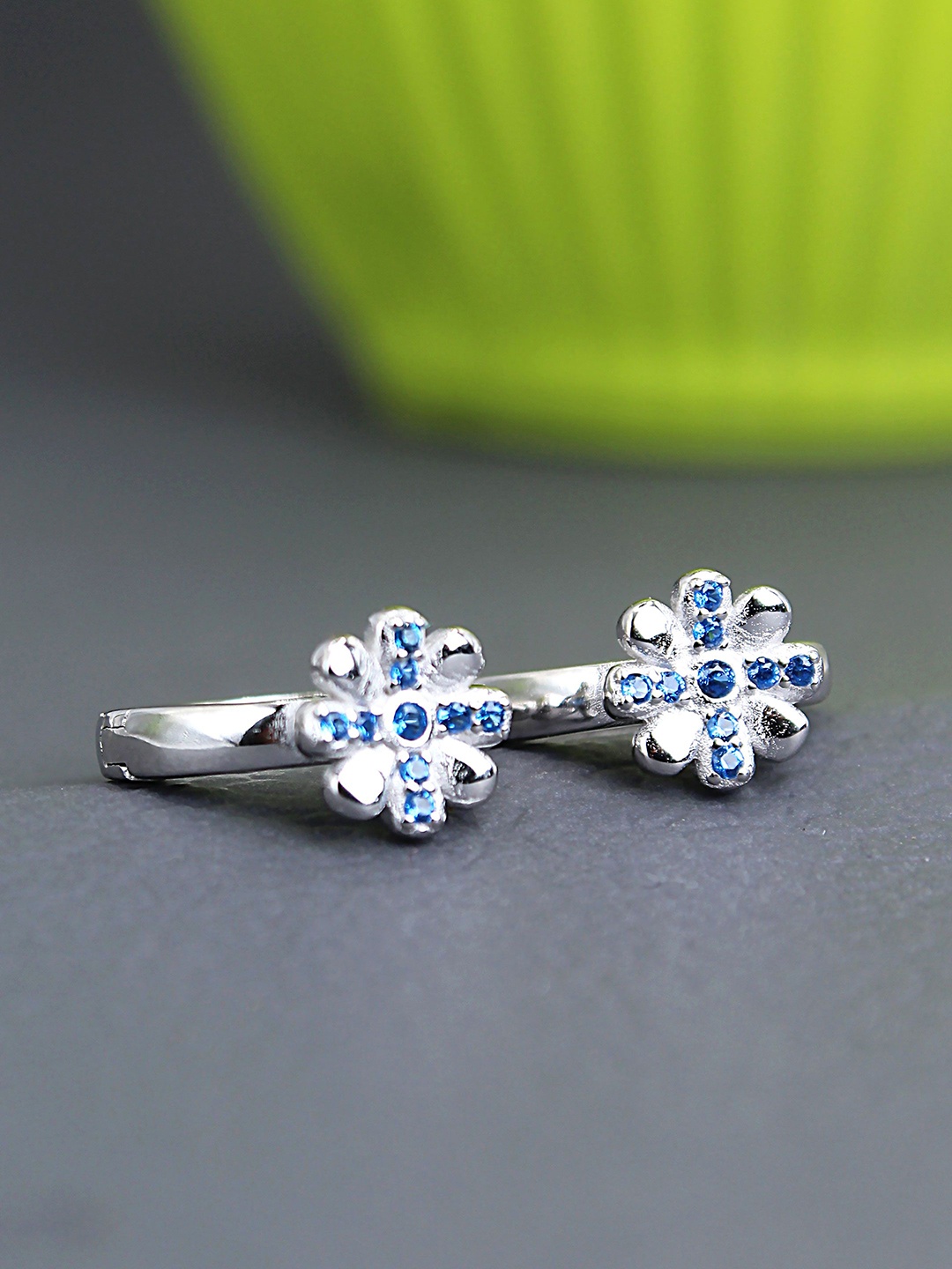 

DEVASHREE Floral Hoop Earrings, Blue
