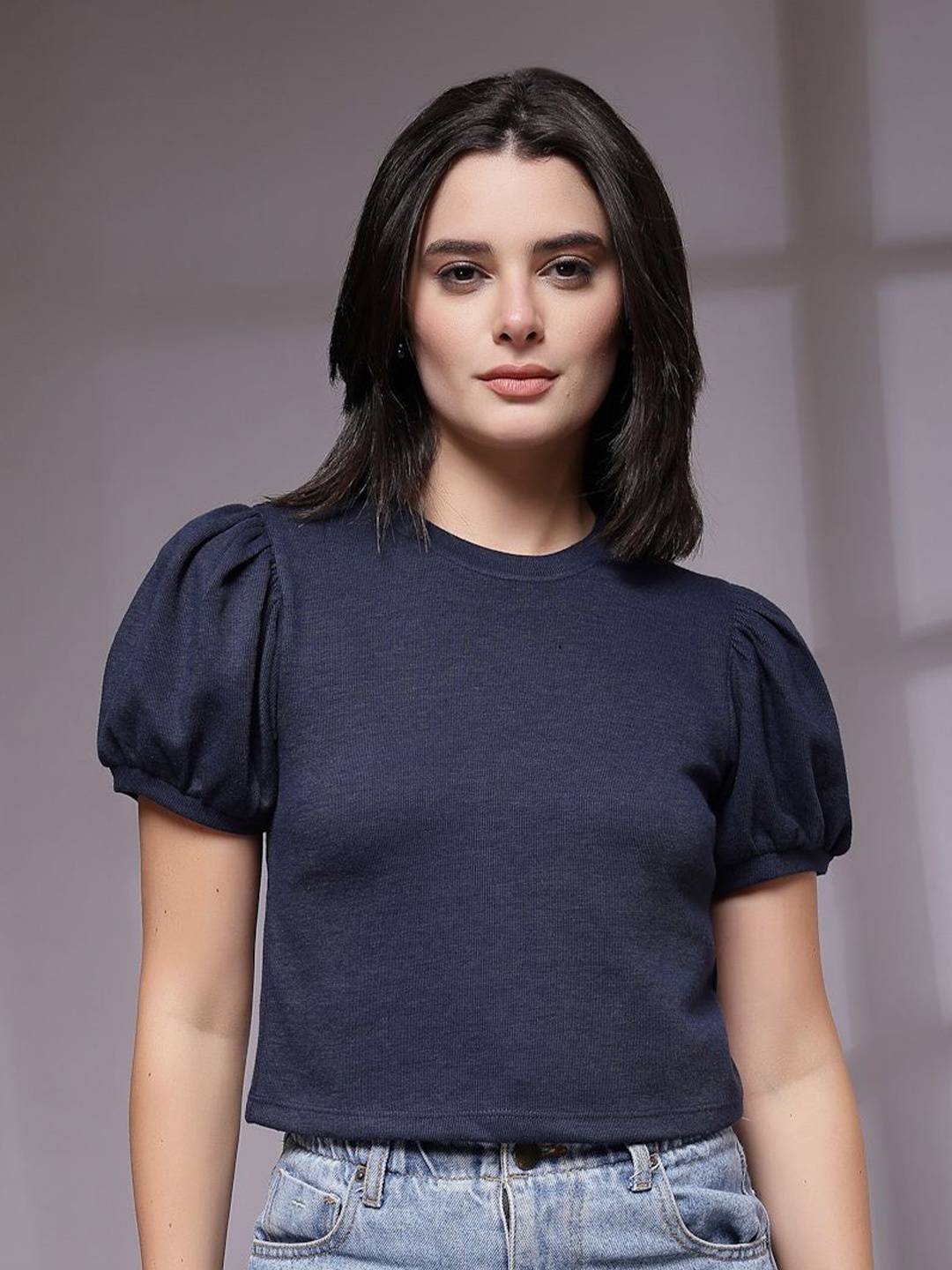 

KASSUALLY Puff Sleeve Cotton Top, Teal