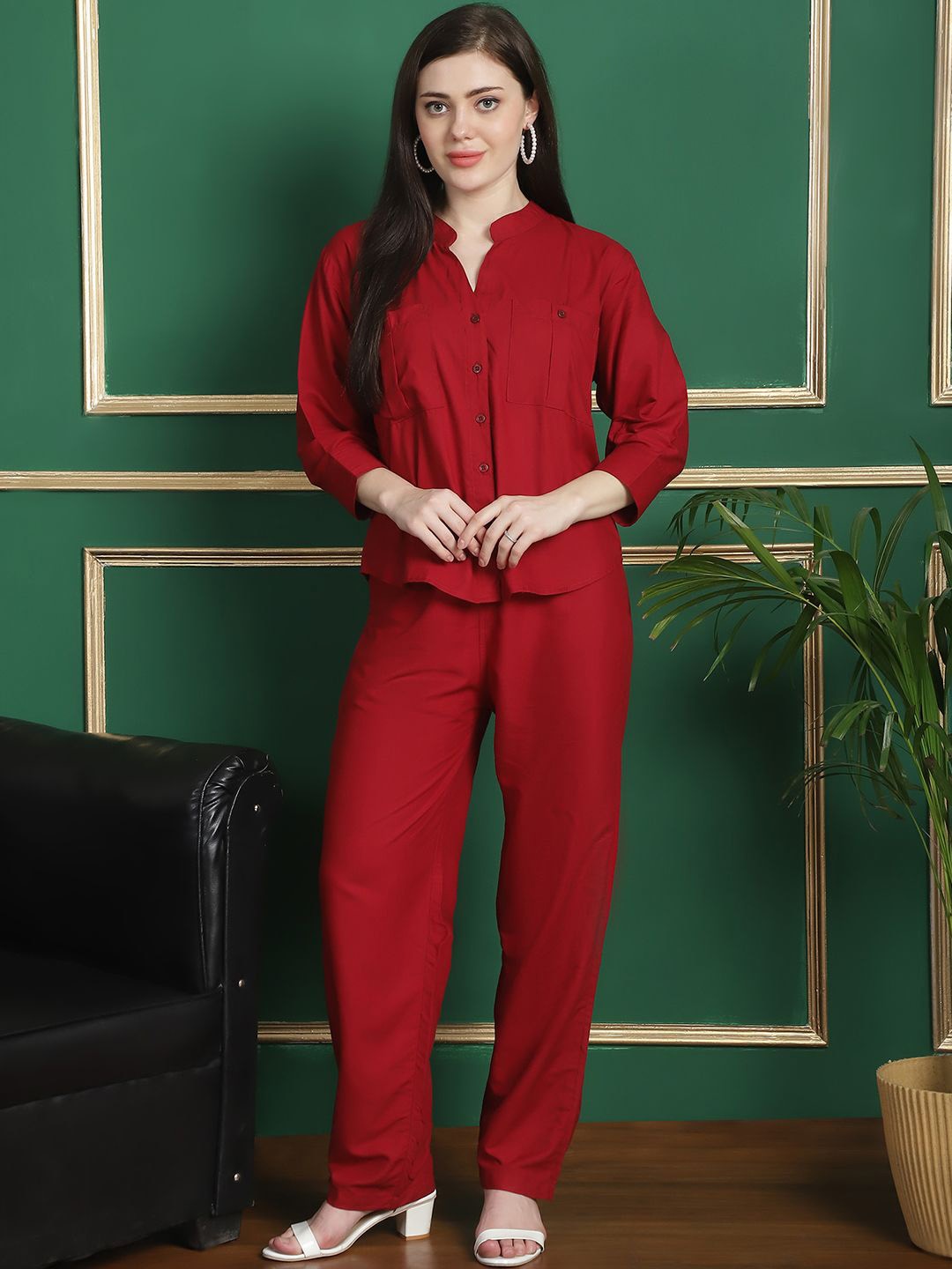 

Valles365 by S.C. Shirt & Trousers Co-ords set, Red