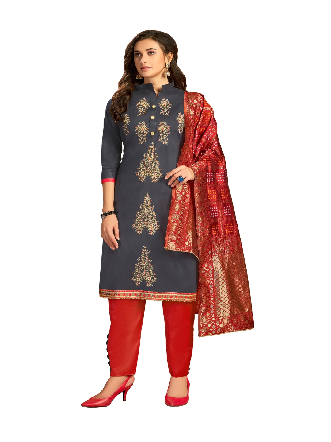 

HERE&NOW Zari Embellished Unstitched Dress Material, Grey