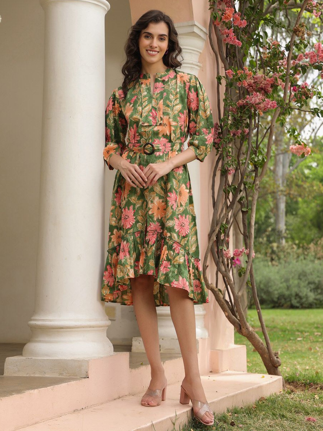 

JISORA Floral Print A-Line Midi Dress, Green