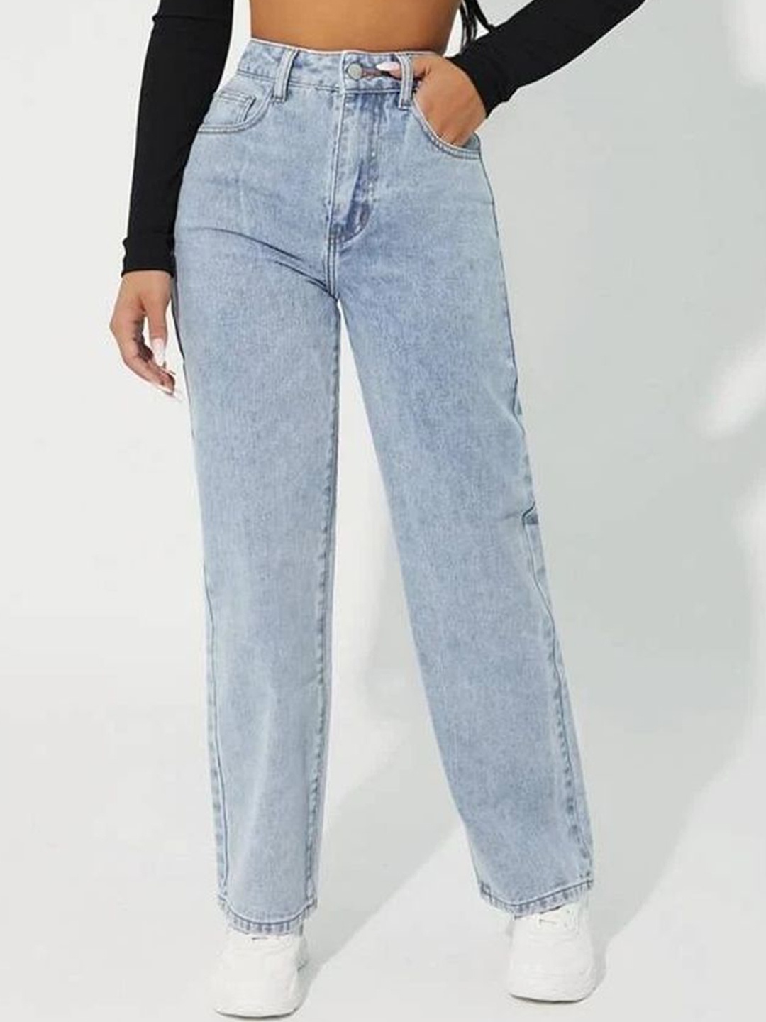 

KASHIAN Women Jean Boyfriend Fit High-Rise Stretchable Jeans, Blue