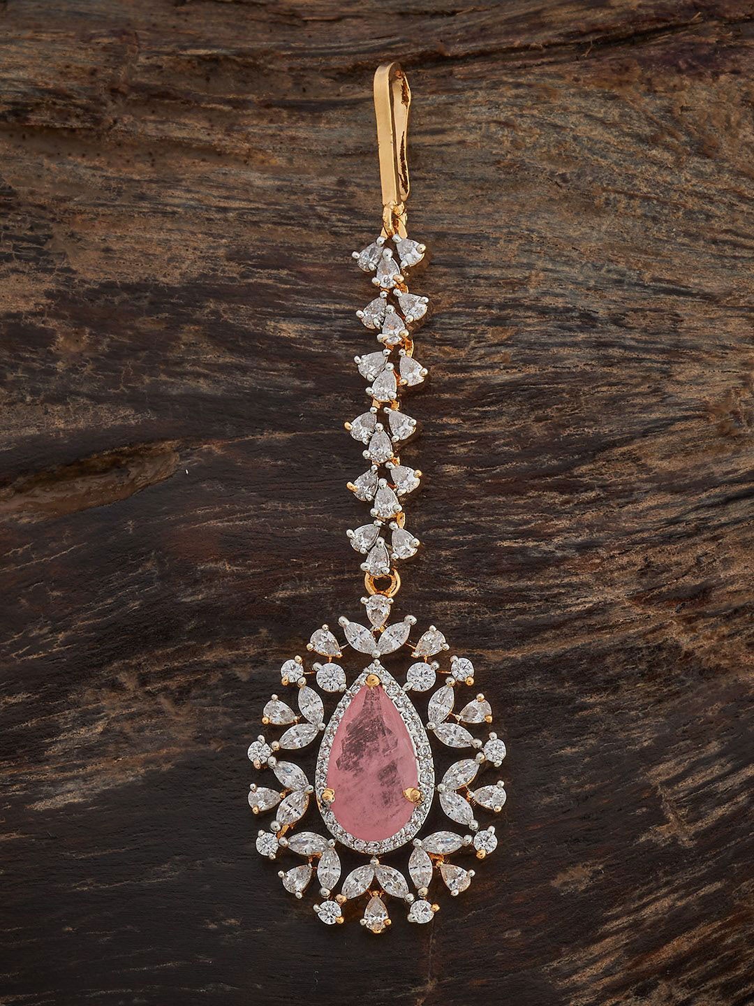 

Kushal's Fashion Jewellery Pink Rhodium Gold-Plated Cubic Zircon Maang Tikka