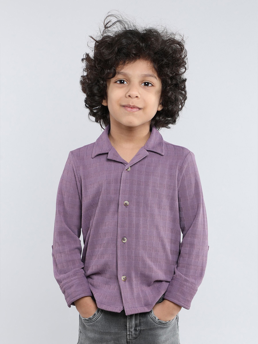 

taffykids Boys Comfort Fit Cuban Collar Textured Casual Shirt, Teal