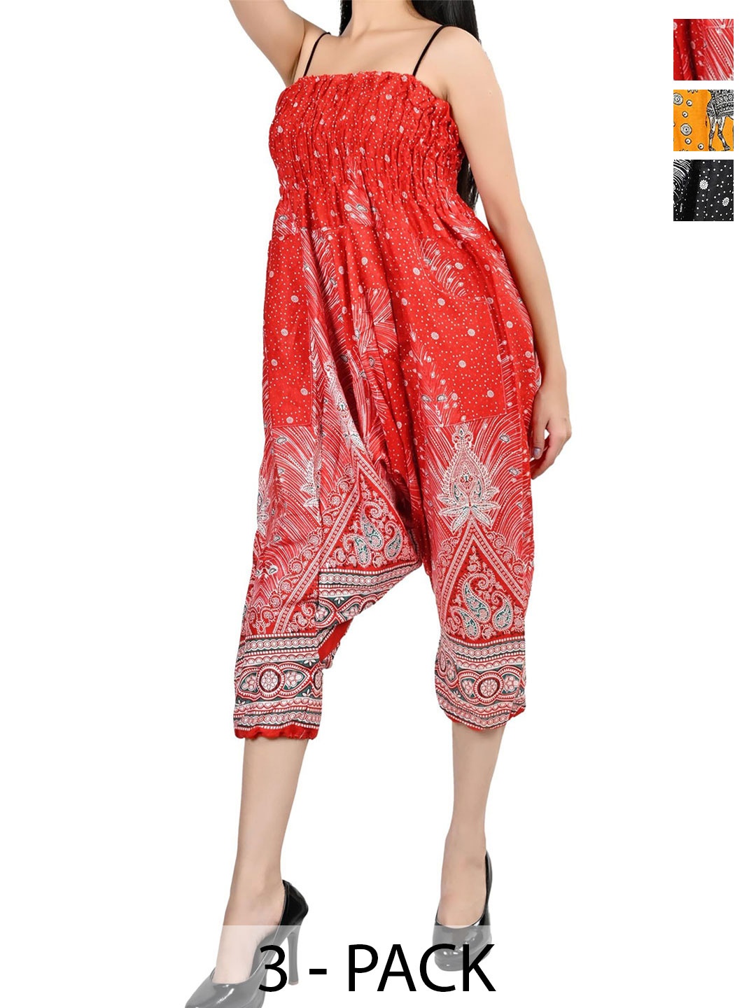 

NarNari Women Pack Of 3 Printed Loose-Fit Harem Pants, Red