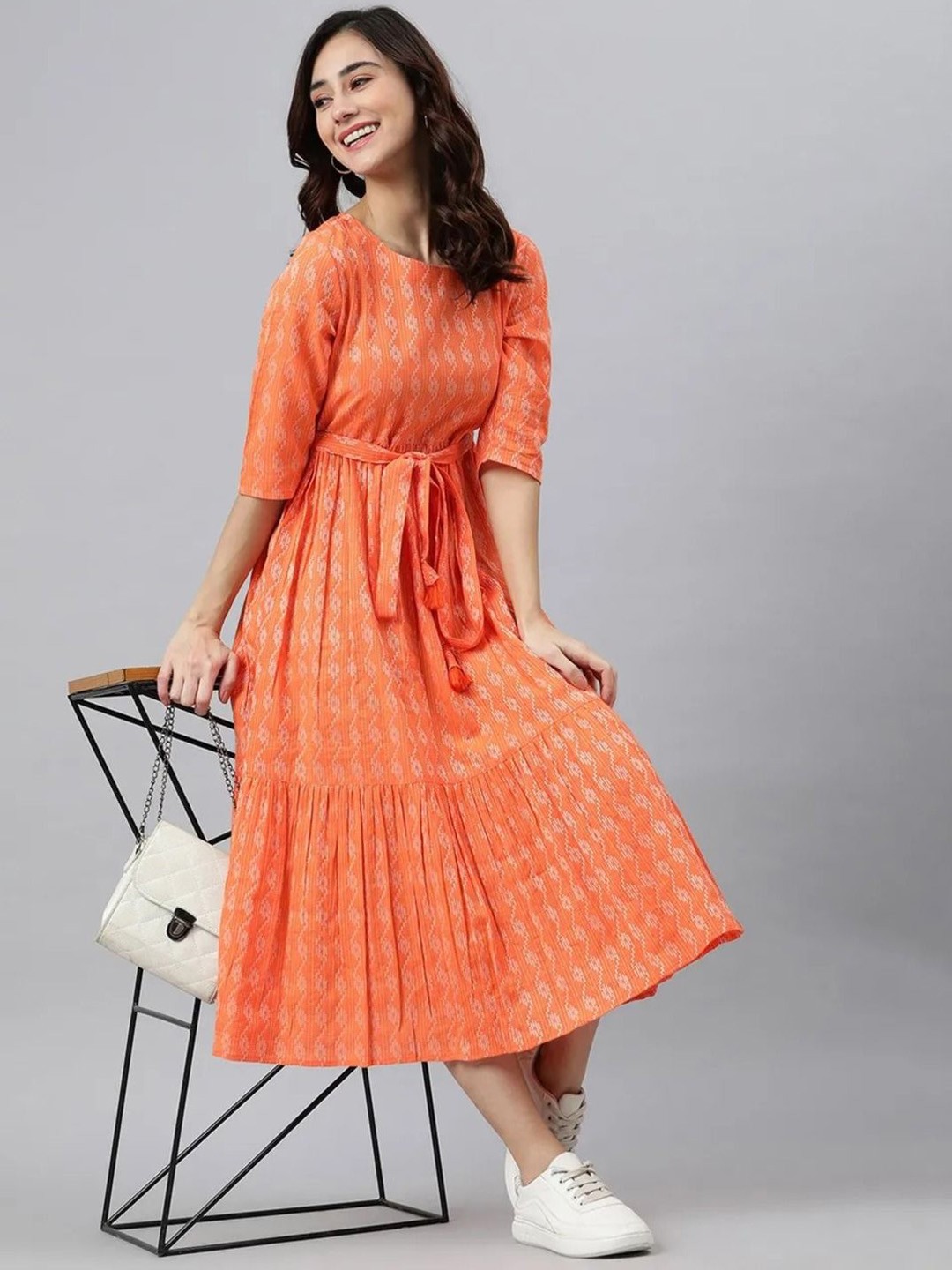 

MERAAKI FASHION Dyed Sequinned Maternity Kaftan Kurta, Orange