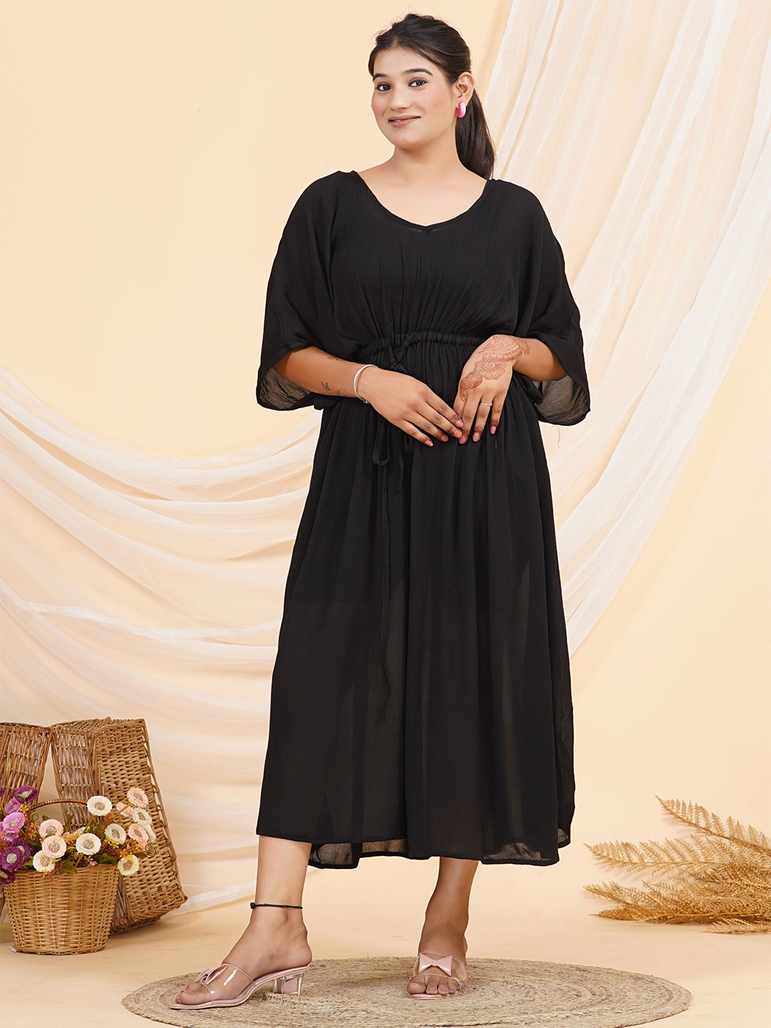 

SAKURA Women A-Line Midi Dress, Black