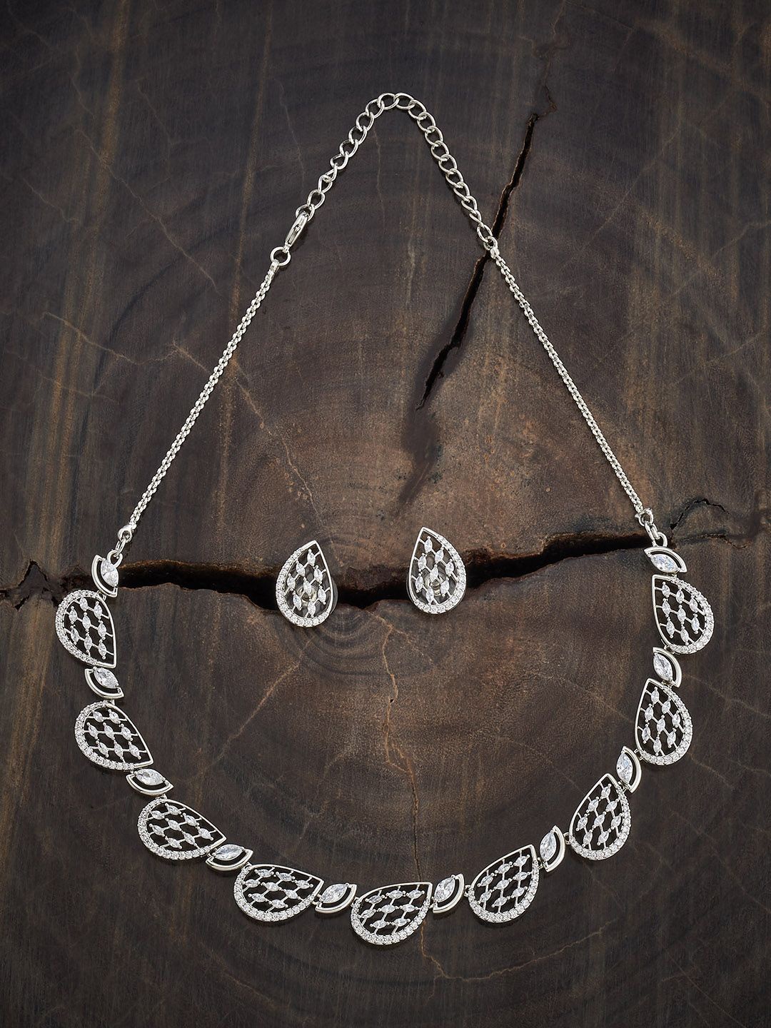 

Kushal's Fashion Jewellery White Rhodium-Plated Zirconia-Studded Jewellery Set, Silver