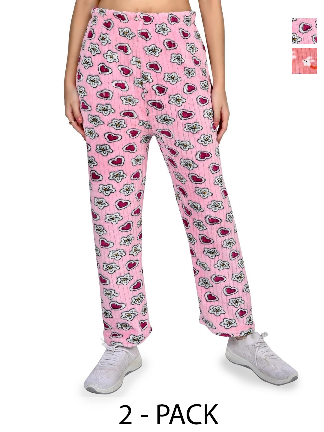 

NarNari Women Pack Of 2 Printed Regular Fit Cotton Trouser, Pink