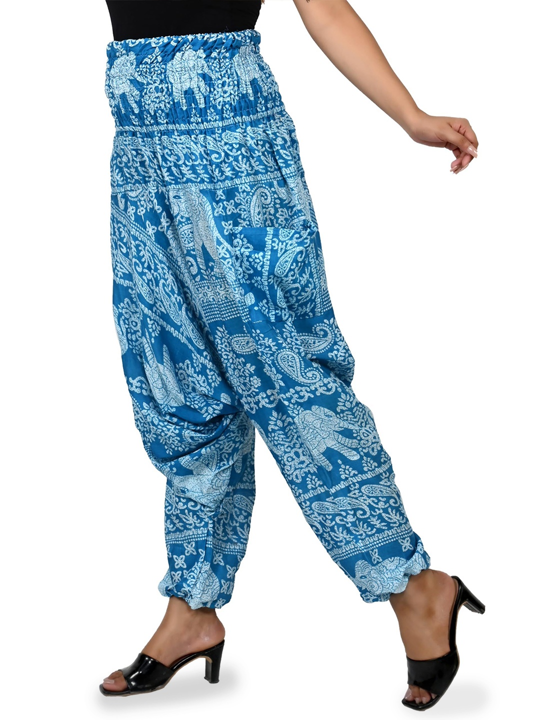 

NarNari Women Printed Loose-Fit Harem Pants, Blue