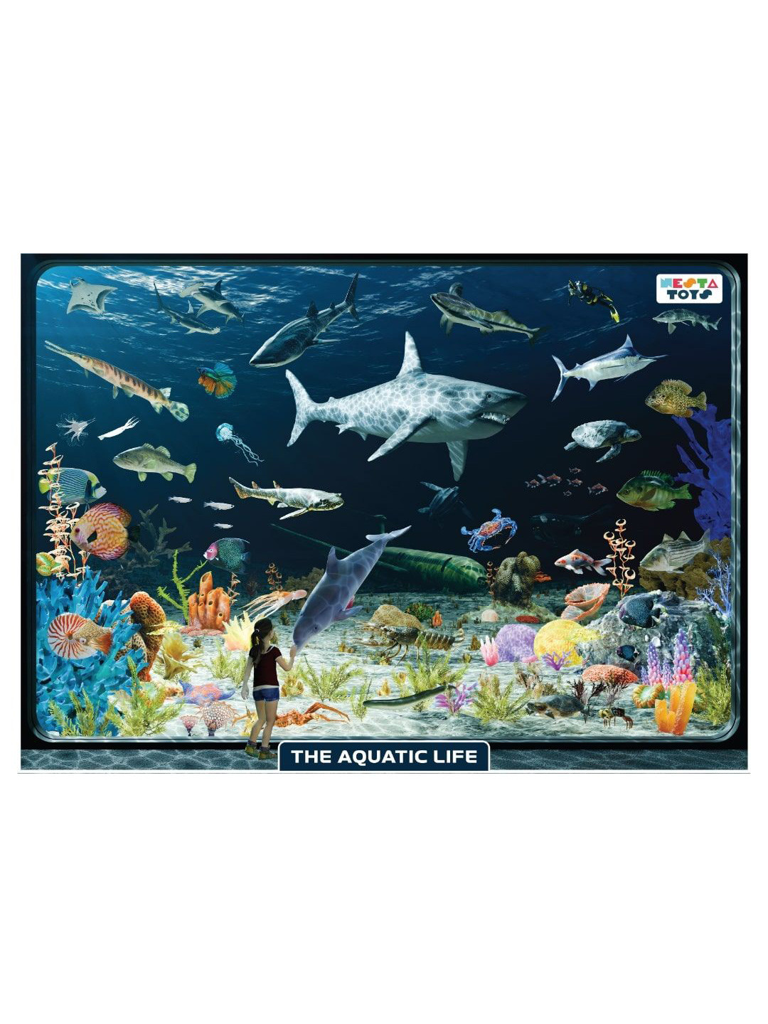 

NESTA TOYS 108 Pcs Aquatic Life Jigsaw Jumbo Floor Puzzle Educational Toy, Blue