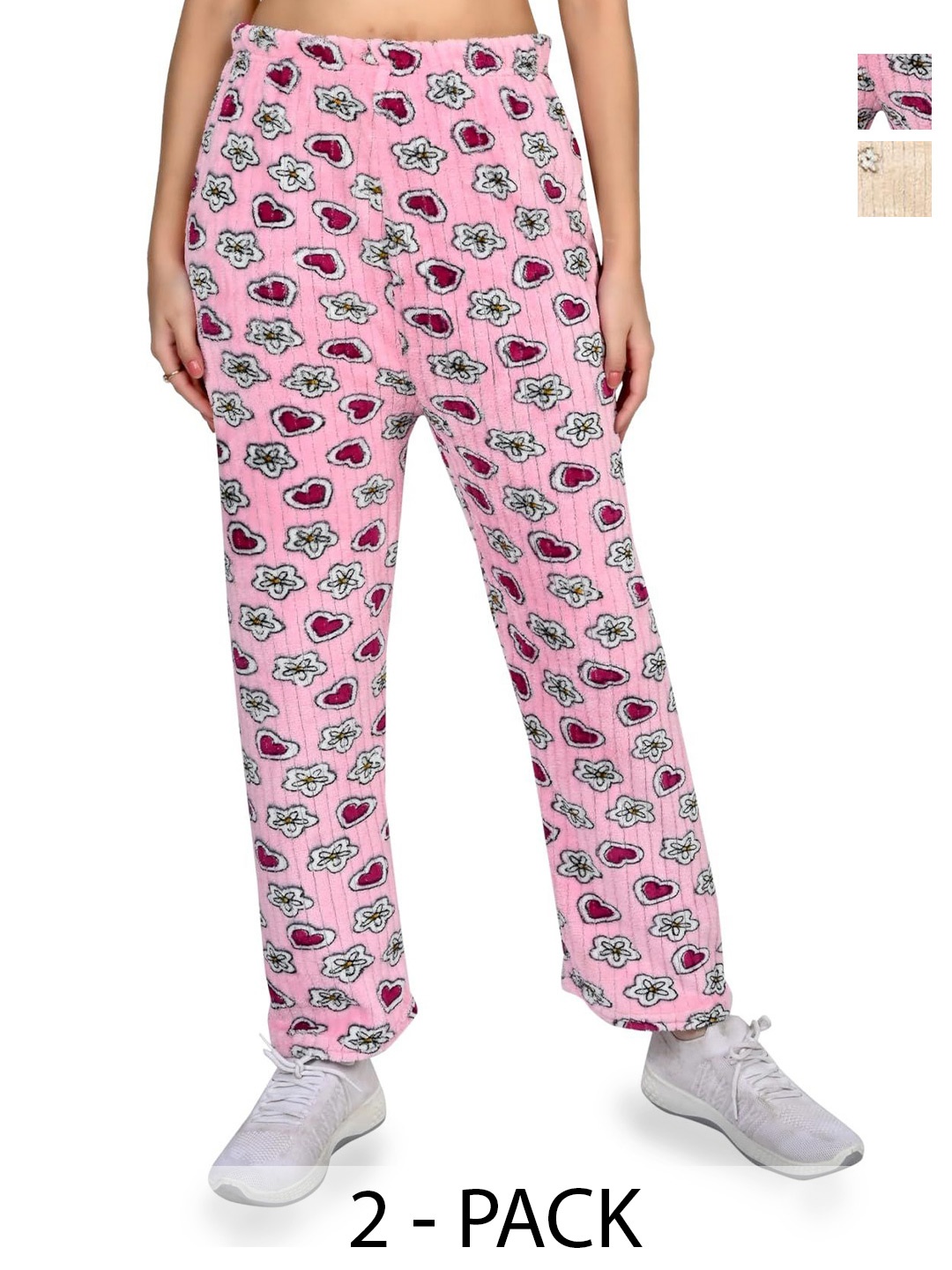 

NarNari Women Pack of 2 Printed Mid Rise Trousers, Pink