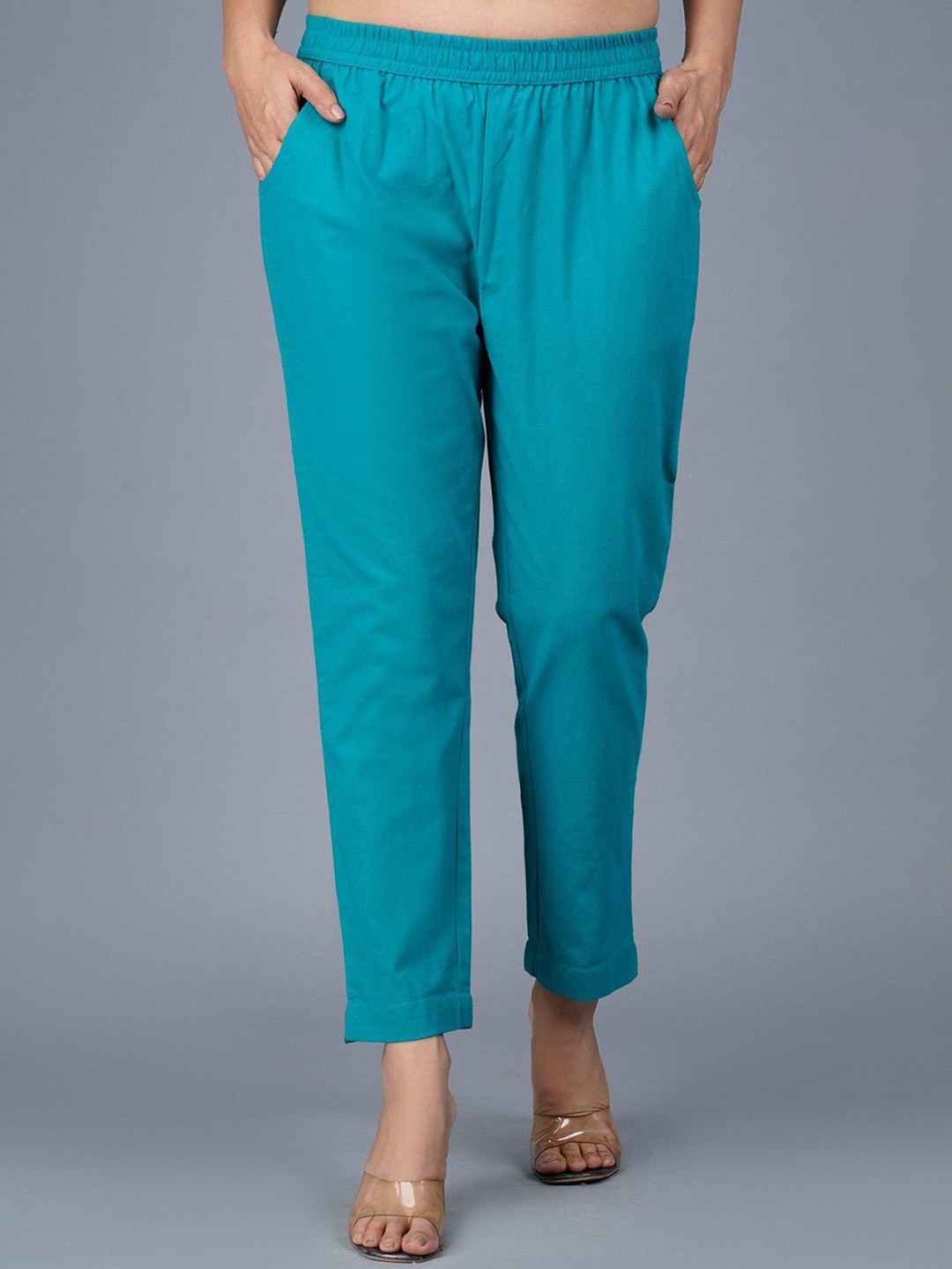 

GiftyBasket Women Cotton Regular Fit Mid-Rise Trousers, Blue