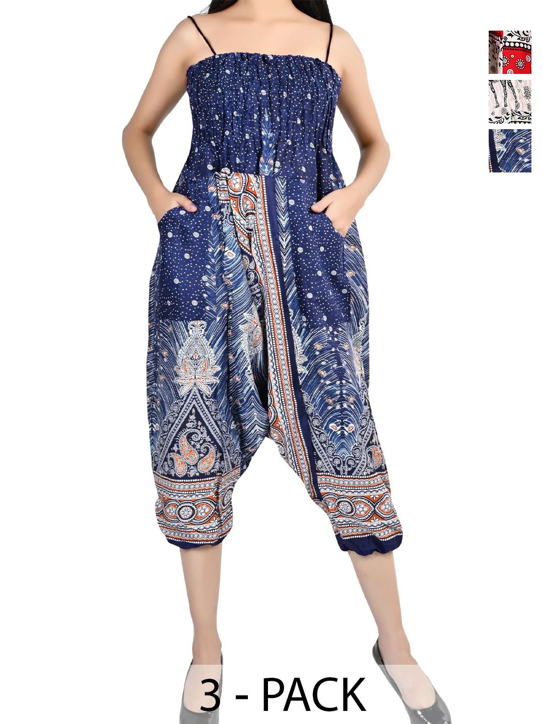 

NarNari Women Pack Of 3 Printed Loose-Fit Harem Pants, Blue