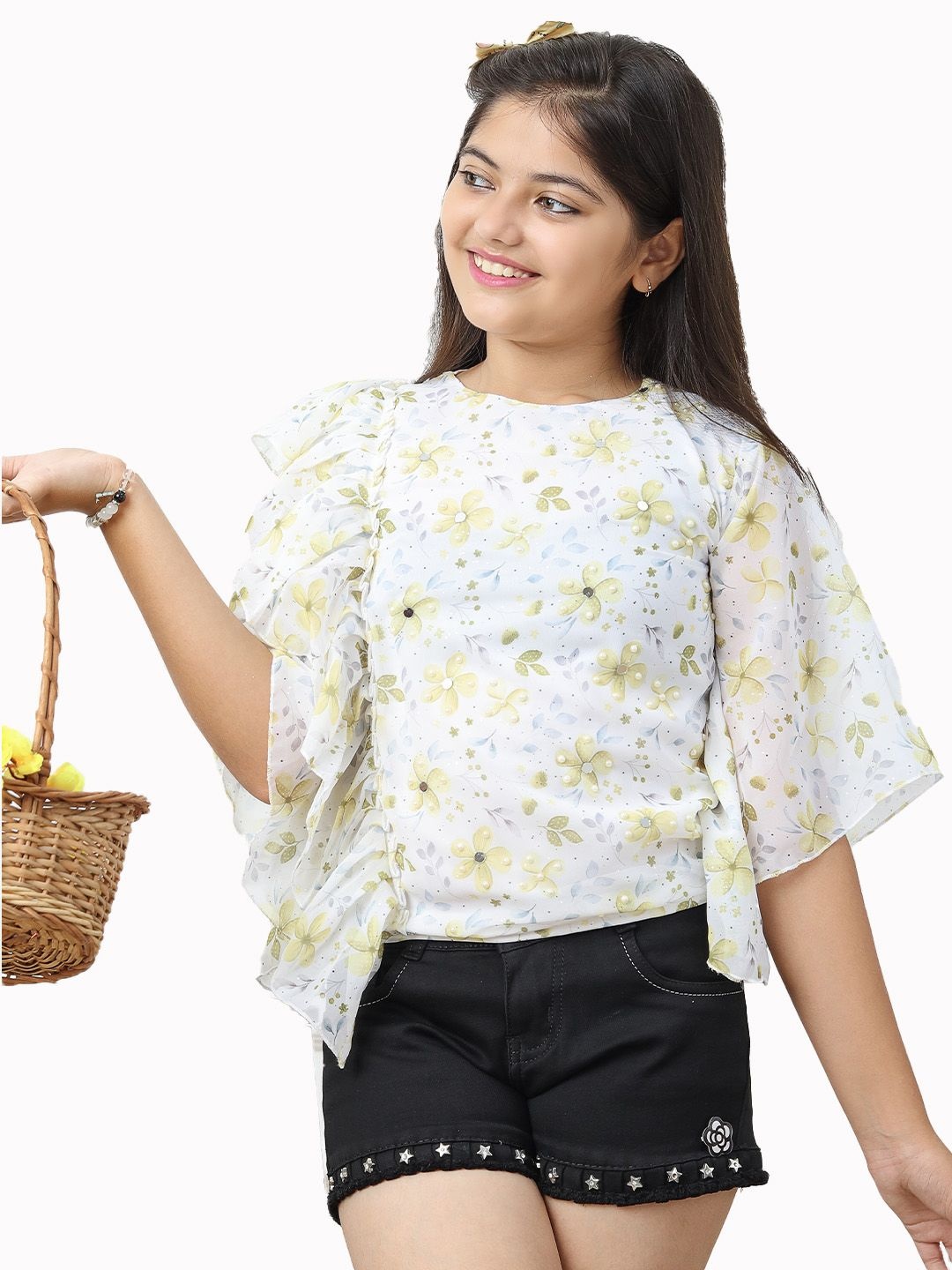 

Ishti Floral Flared Sleeve Top, Yellow