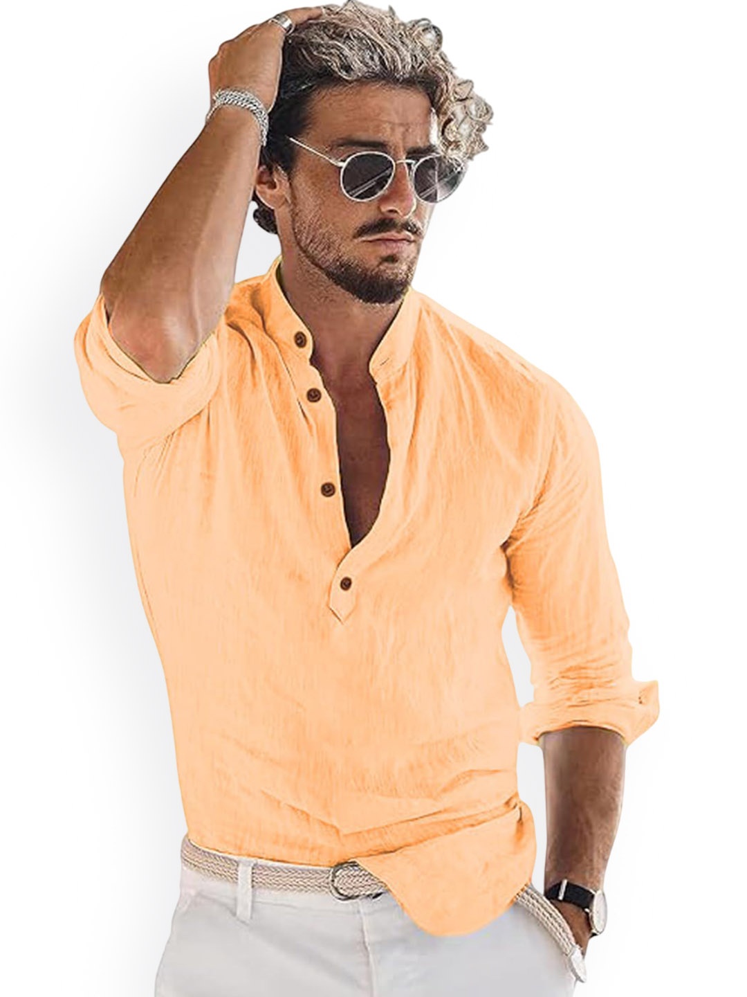 

Vida Loca Band Collar Cotton Straight Slim Fit Short Kurta, Orange