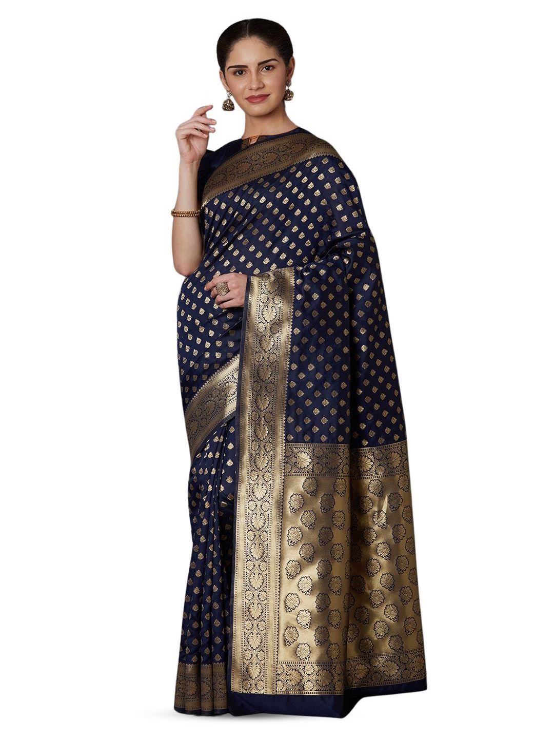 

shree enterprises Woven Design Zari Banarasi Saree, Navy blue