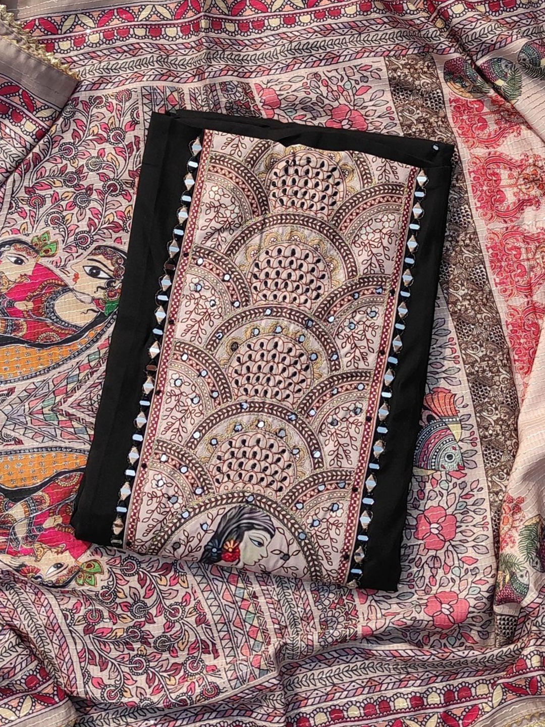 

GC 80 BY GAURI COLLECTION Embroidered Silk Crepe Unstitched Dress Material, Black