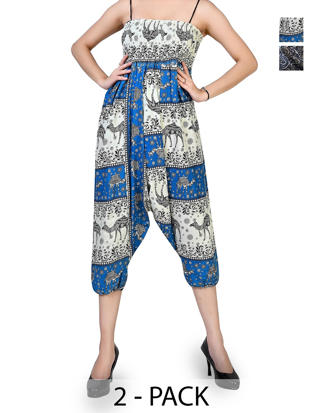 NarNari Women Pack Of 2 Printed Mid-Rise Harem Pants, Blue