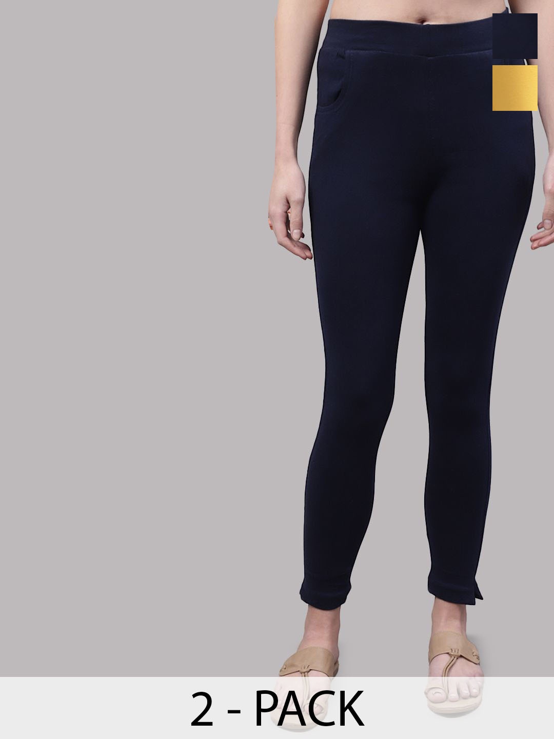 

Valles365 by S.C. Women Pack Of 2 Cotton Ankle-Length Leggings, Yellow