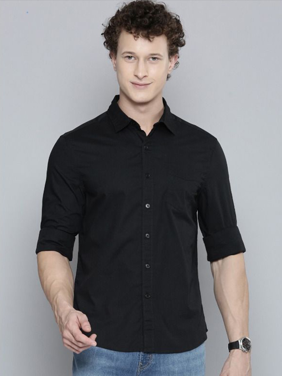 

NANCHI Men Semi Sheer Casual Shirt, Black