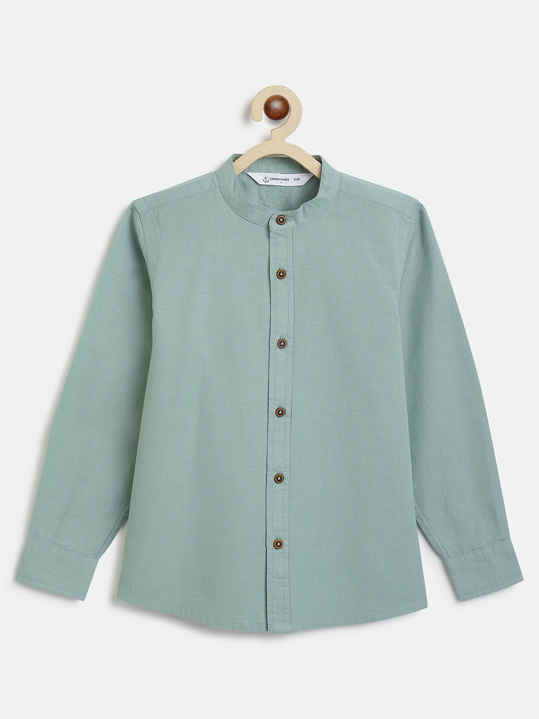 

Campana Boys Mandarin Collar Solid Cotton Shirt, Green