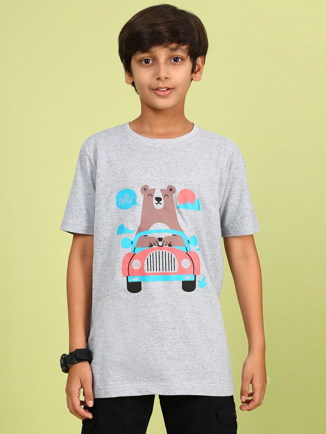 

YK Boys Graphic Printed Round Neck Cotton Relaxed Fit T-shirt, Grey
