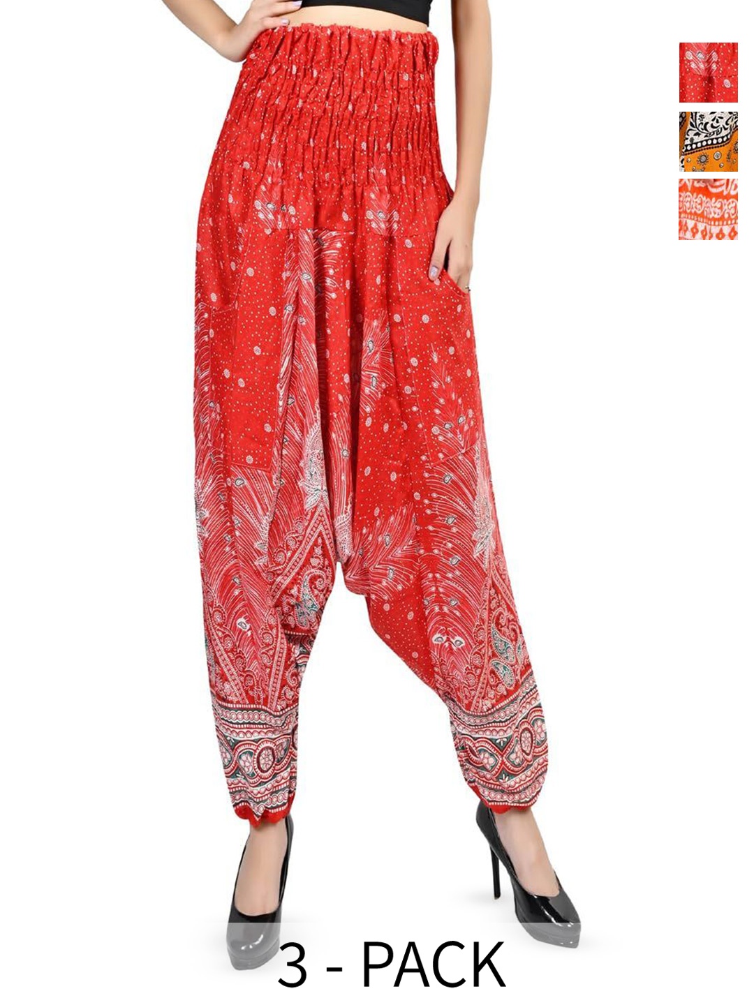 

NarNari Women Pack Of 3 Printed Loose Fit Harem Pants, Yellow