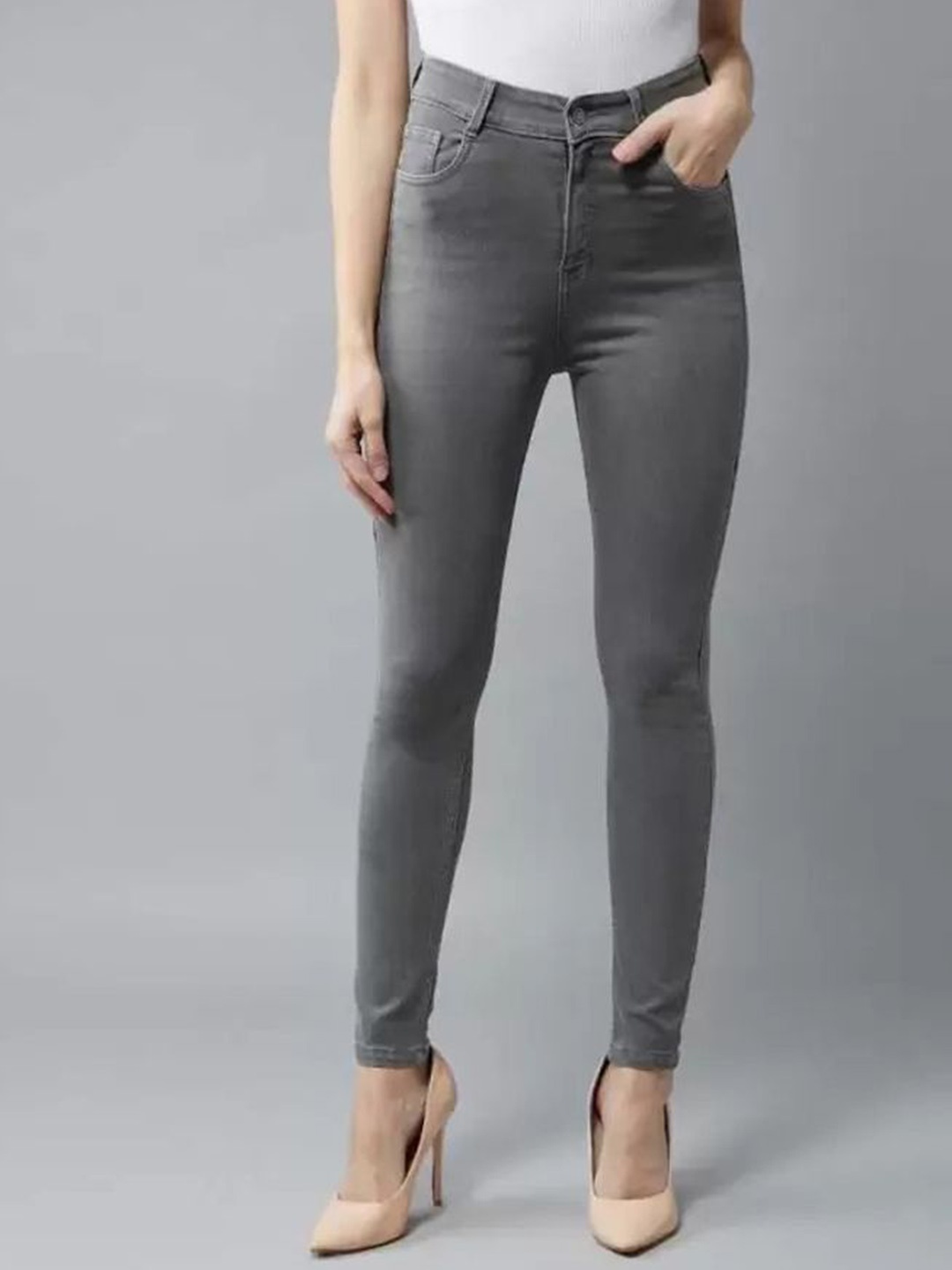 

KASHIAN Women Jean Boyfriend Fit High-Rise Stretchable Jeans, Grey