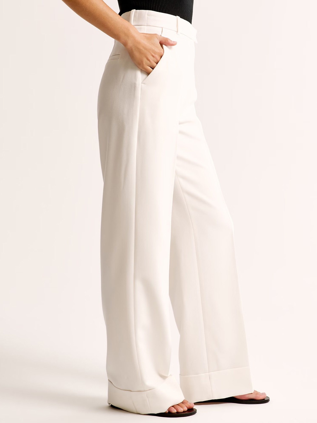 

FNOCKS Women Tailored High-Rise Stain Resistant Pleated Trousers, White